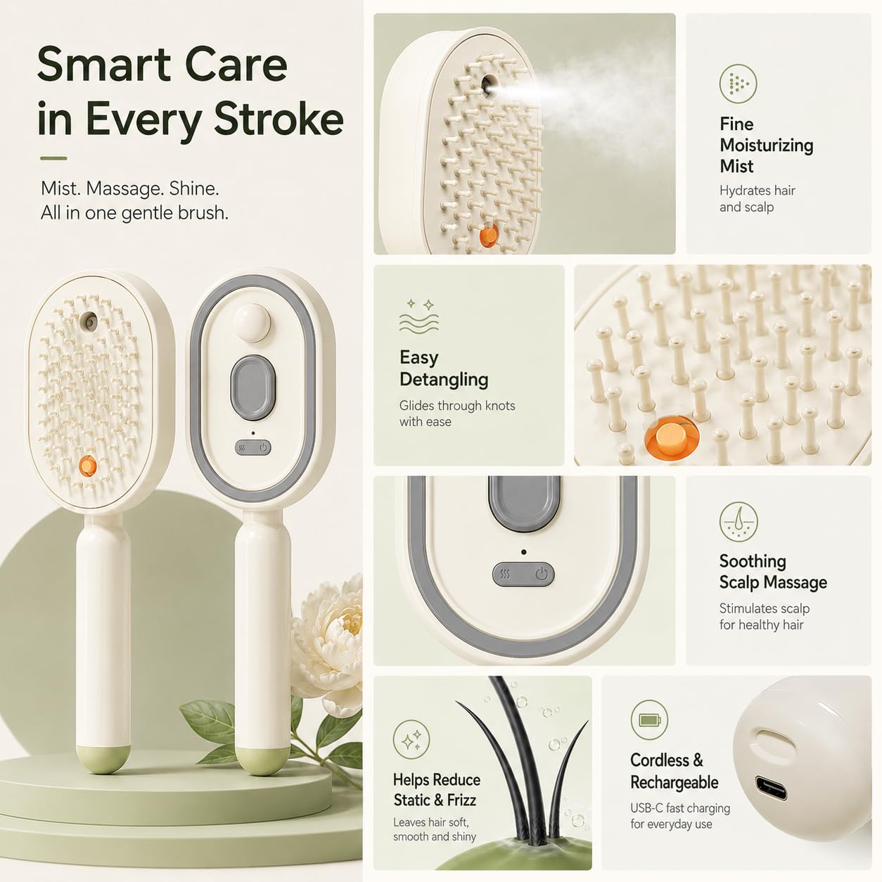 Massage - Pettine Elettrico Spray per Massaggio Capelli